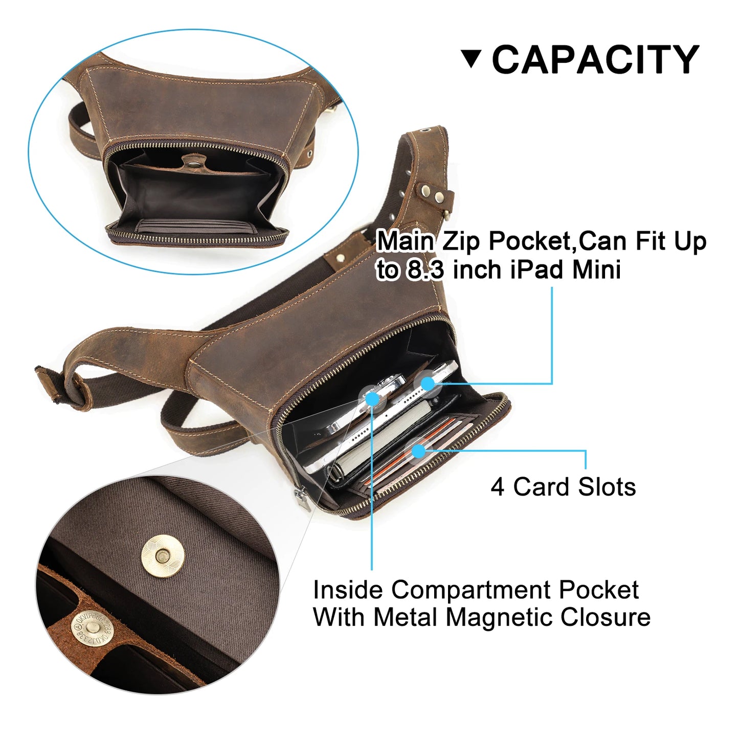 Genuine Leather Motorcycle Leg Bag - Vintage Rider Waist Pack