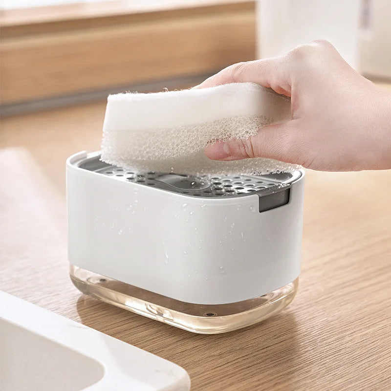 Press Soap Dispenser with Sponge Holder for Sink Areas