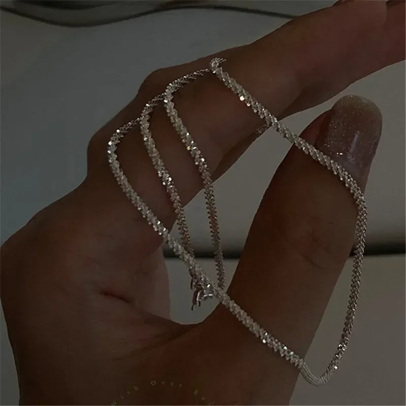 Sparkling Silver Color Clavicle Chain Necklace