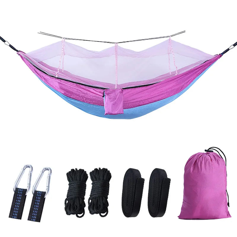 Portable Camping Hammock with Mosquito Net - 210T Nylon Swing Bed