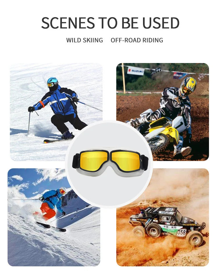 Retro Windproof Motorcycle Helmet Glasses - Brown