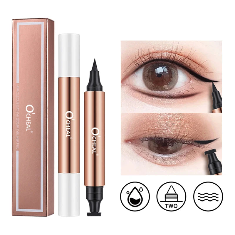 O CHEAL Waterproof Dual-Head Eyeliner Stamp Pen - Black