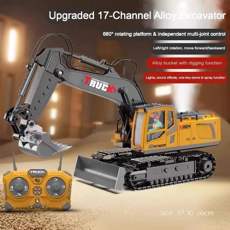 Alloy RC Excavator Toy Car - Lights and Sound Engineering Vehicle