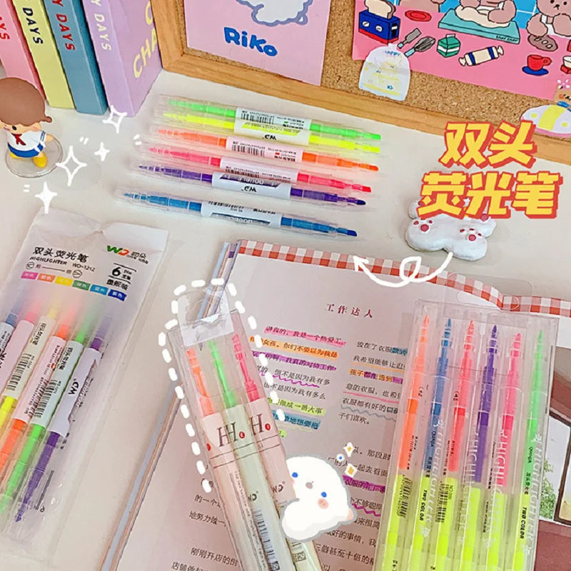 Double-Head Pastel Highlighter Marker Set - 6 Colors