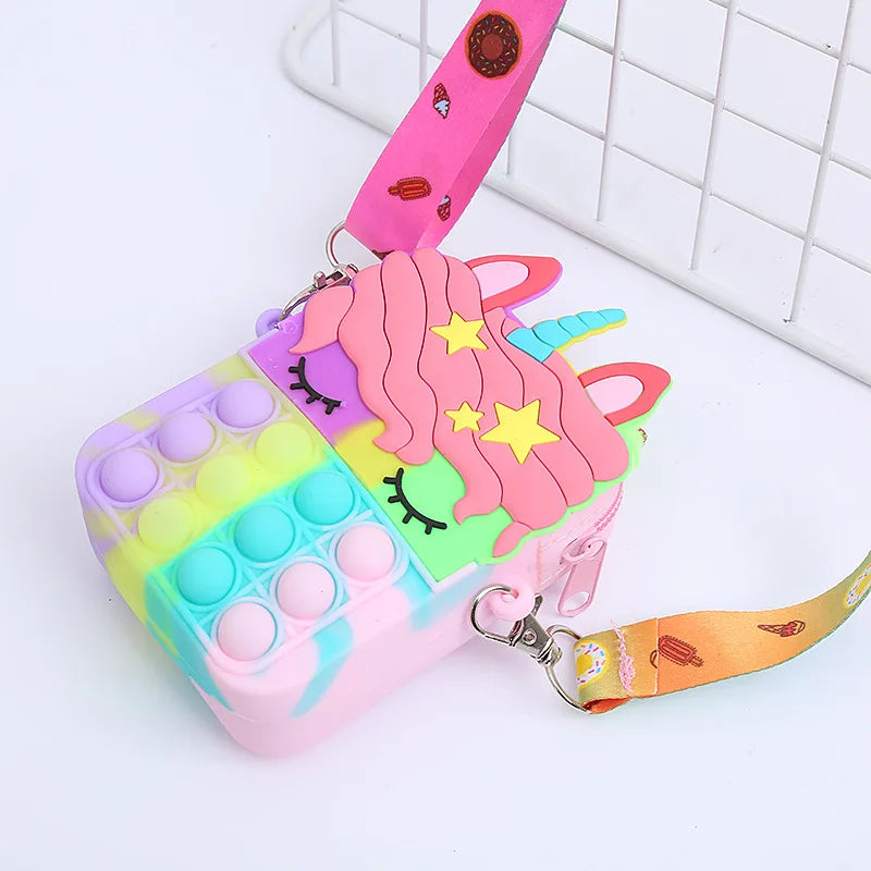 Kawaii Unicorn Crossbody Fidget Bag - Push Bubble Coin Purse