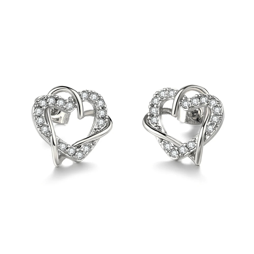 Intertwined Heart Crystal Stud Earrings