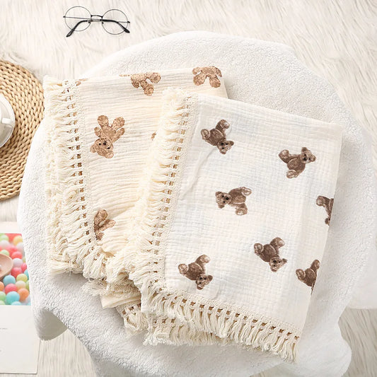 Cute Bear Cotton Baby Swaddle Blanket - Soft Newborn Muslin Wrap
