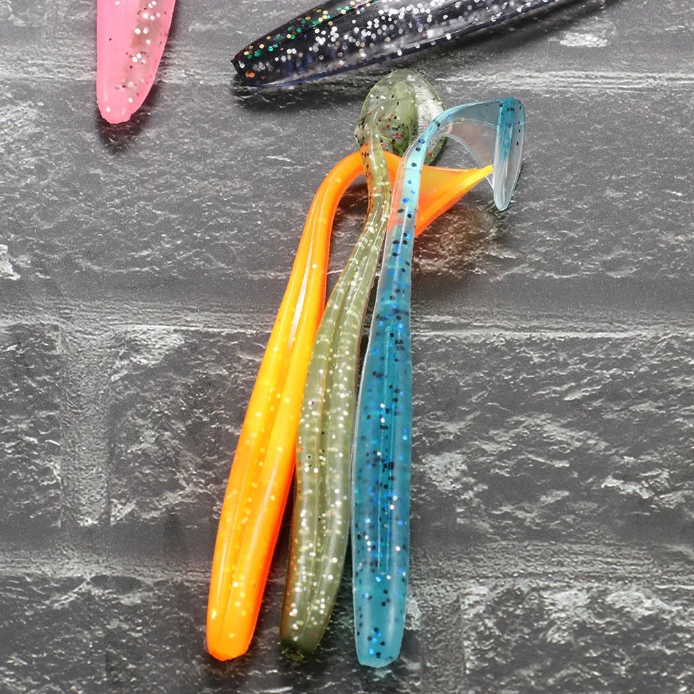 Soft T-Tail Worm Fishing Lure Kit with Jig Head Hooks