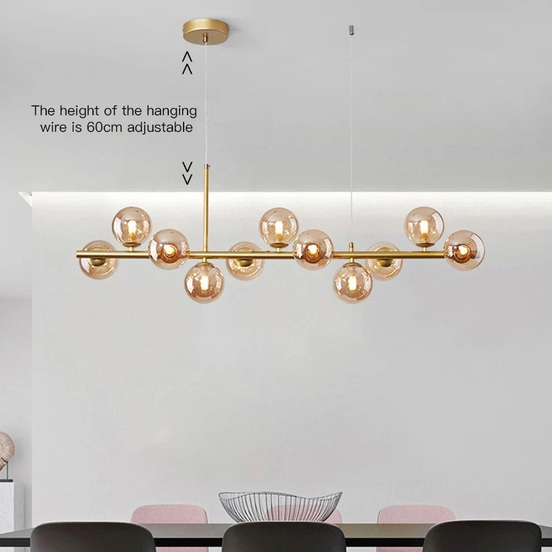 Gold Glass Ball LED Pendant Light with Multi-Head Design