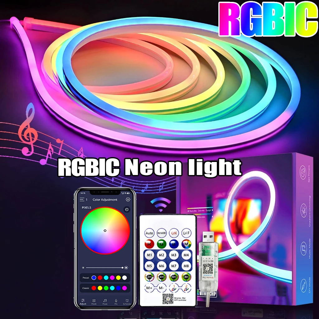 5V RGBIC Waterproof Neon Strip Light with Bluetooth Remote Control
