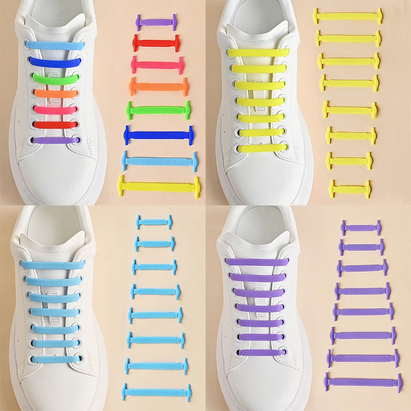 16 Piece Silicone No-Tie Shoelaces - Elastic Flat Lace Set