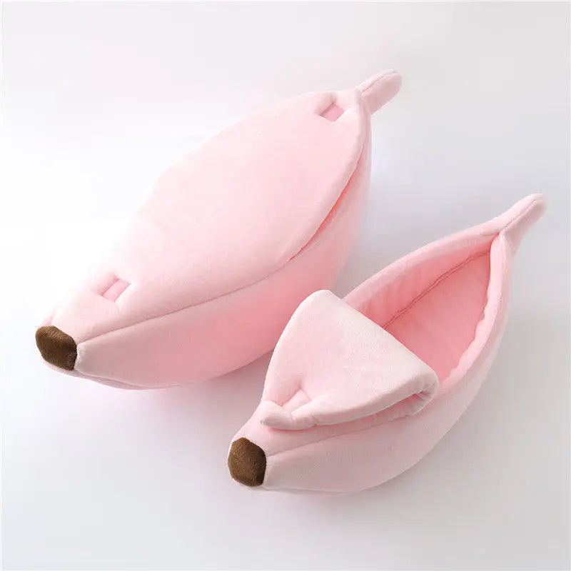 Banana Shaped Cozy Cat Bed House with Coral Fleece