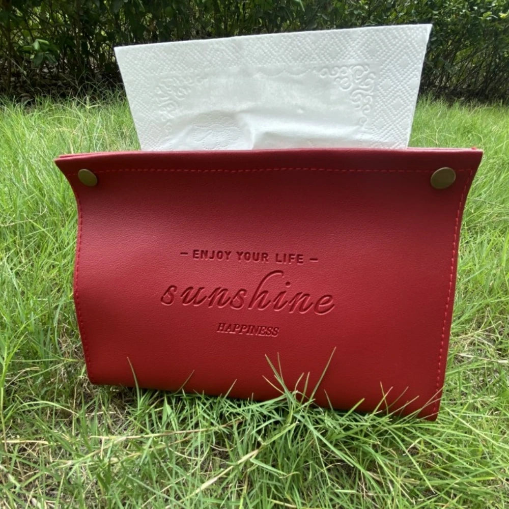 PU Leather Tissue Box Holder - Waterproof Foldable Napkin Storage