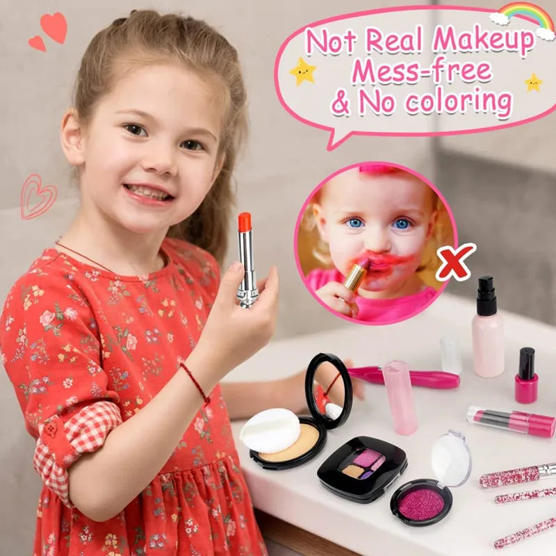 Kids Fake Makeup Kit with Cosmetic Bag - Pretend Play Set