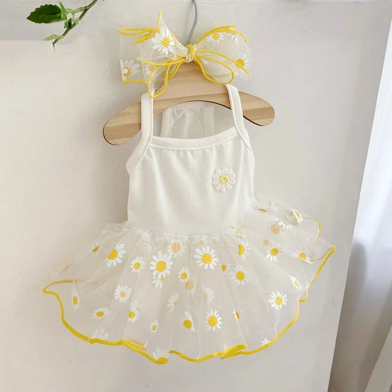 Strawberry Daisy Tulle Dog Dress for Small Pets