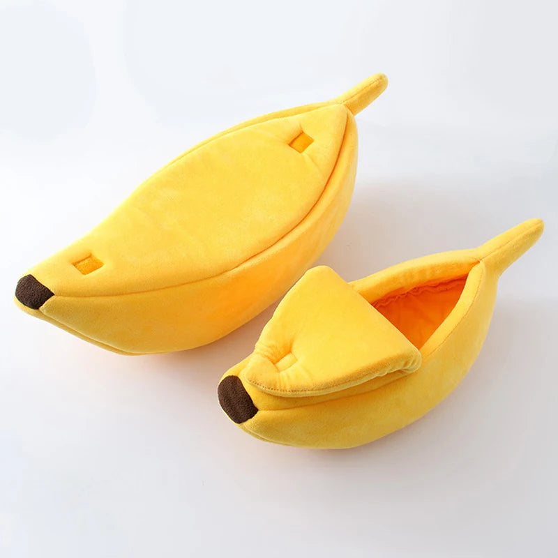 Banana Shaped Cozy Cat Bed House with Coral Fleece
