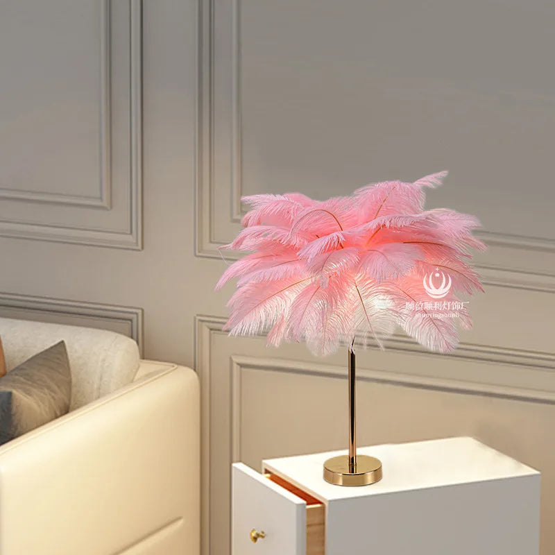 Nordic Ostrich Feather Floor Lamp with LED Lighting