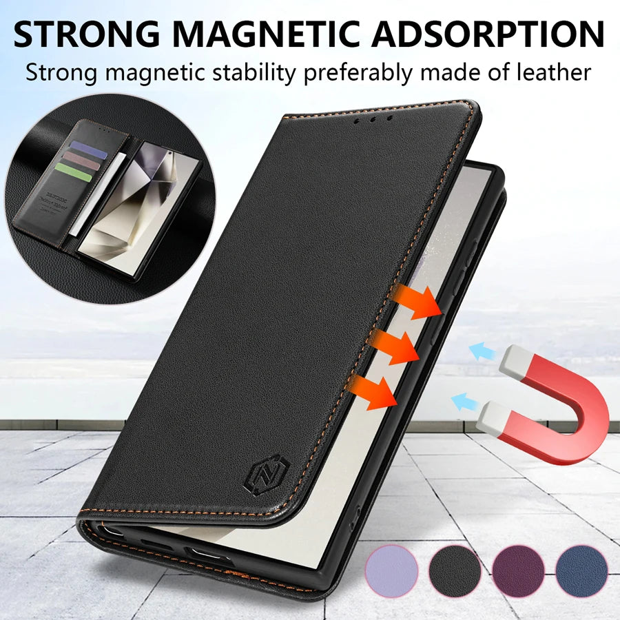 Magnetic Flip Wallet Case for Samsung Galaxy Models