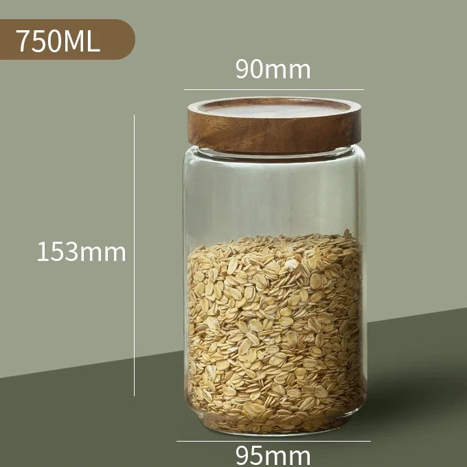 Glass Airtight Kitchen Canister - Wood Lid Food Storage Jar