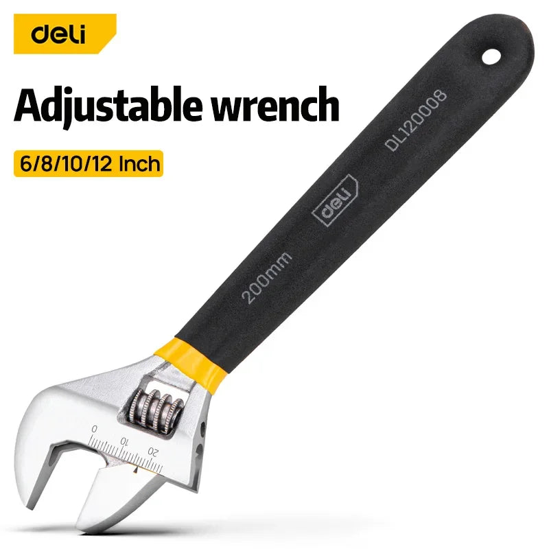 Deli Adjustable Carbon Steel Wrench for Workshop Repairs
