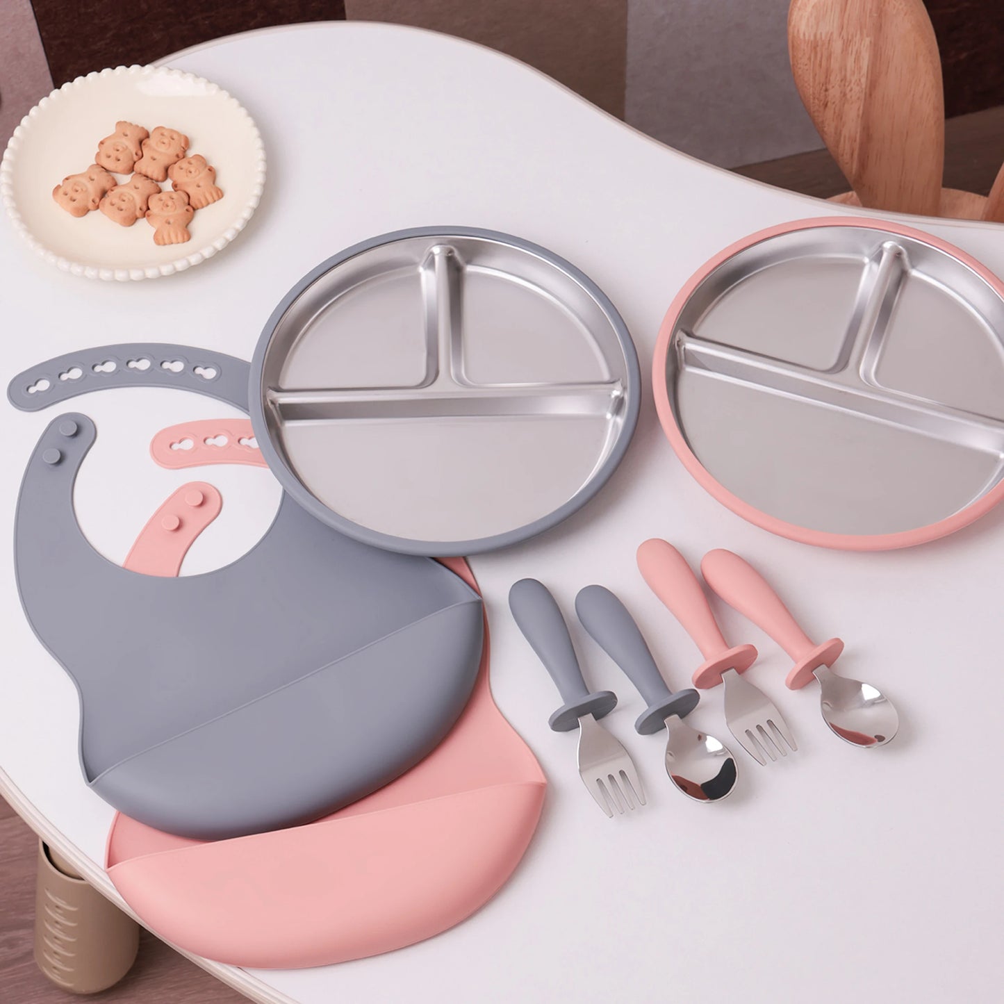 Stainless Steel Silicone Baby Feeding Set - 4 Piece BPA-Free Tableware