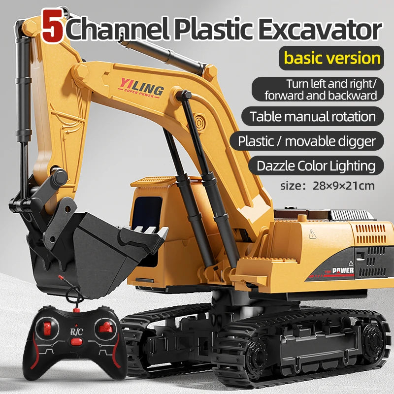 Alloy RC Excavator Toy Car - Lights and Sound Engineering Vehicle