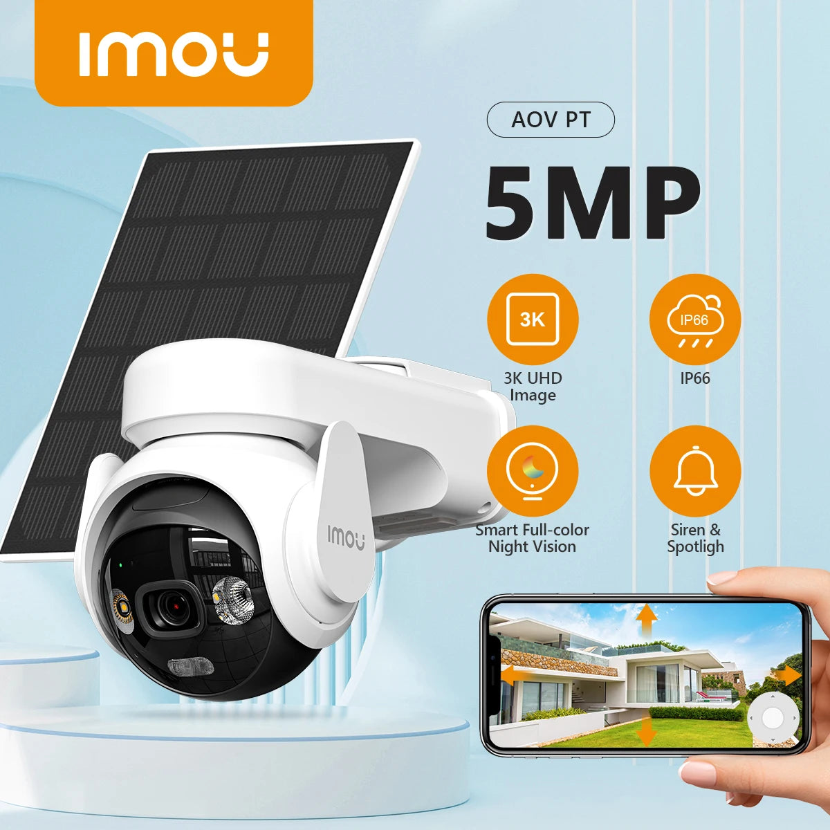 IMOU AOV PT 5MP Security Camera - Solar 360 PTZ Outdoor Monitor