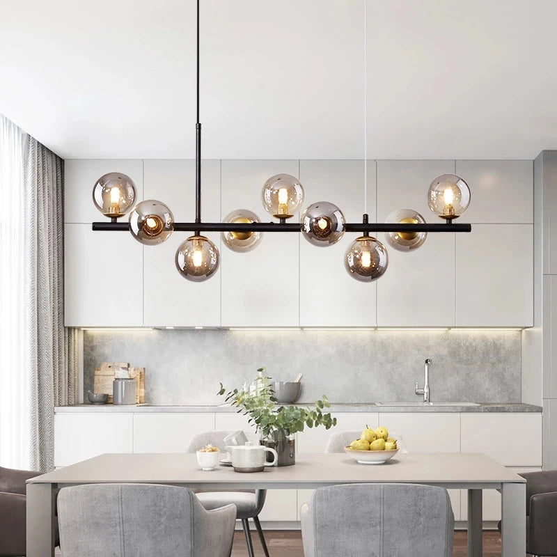 Gold Glass Ball LED Pendant Light with Multi-Head Design