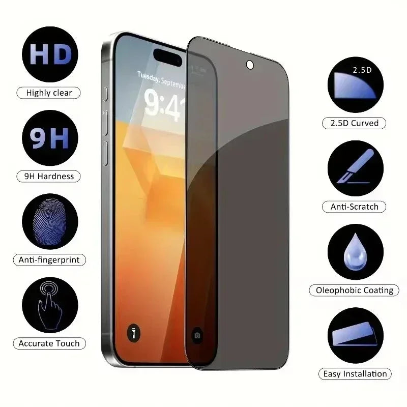 5 Pack Privacy Screen Protectors - Full Cover Anti-Spy iPhone Glass