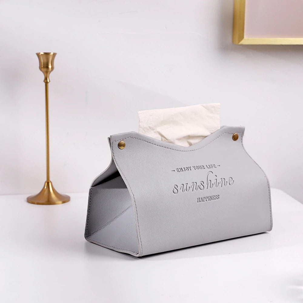 PU Leather Tissue Box Holder - Waterproof Foldable Napkin Storage
