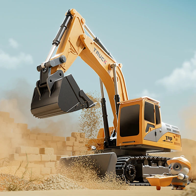 Alloy RC Excavator Toy Car - Lights and Sound Engineering Vehicle
