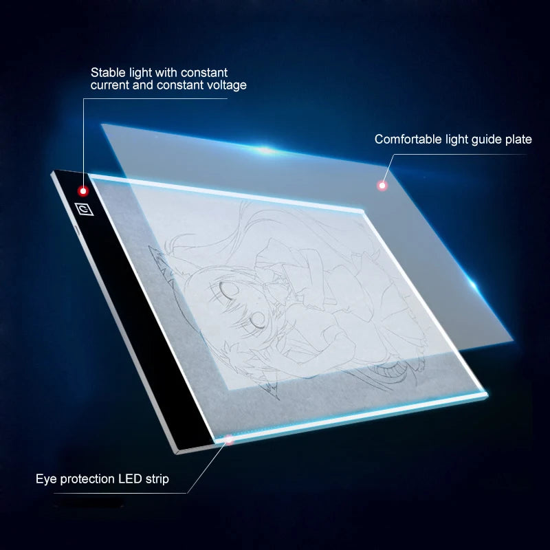 A4 LED Drawing Copy Pad - 3-Level Dimmable Light Board