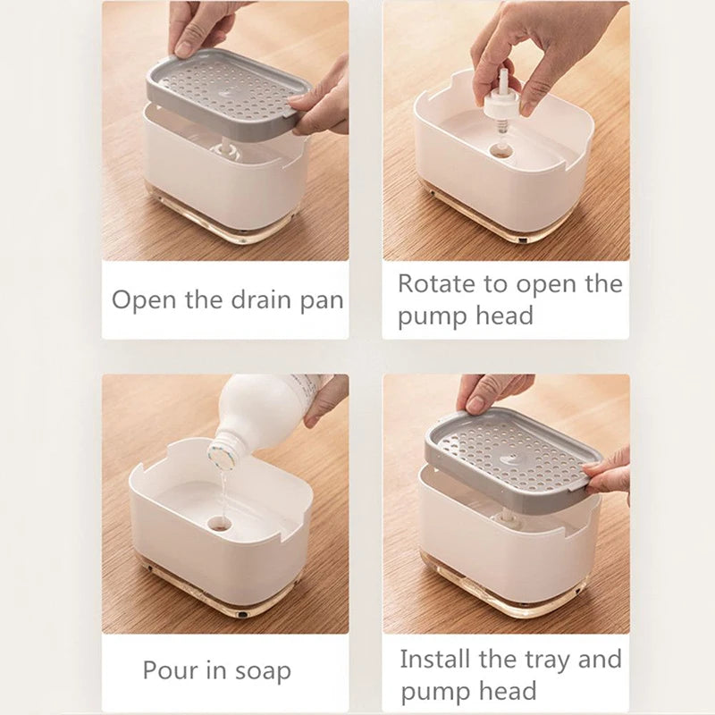 Press Soap Dispenser with Sponge Holder for Sink Areas