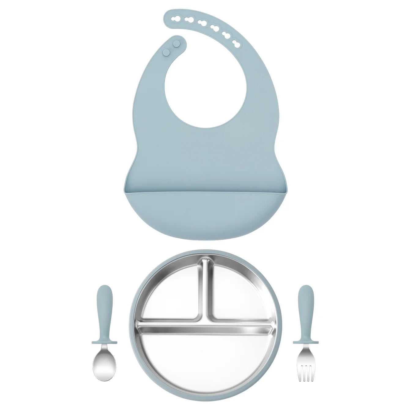 Stainless Steel Silicone Baby Feeding Set - 4 Piece BPA-Free Tableware