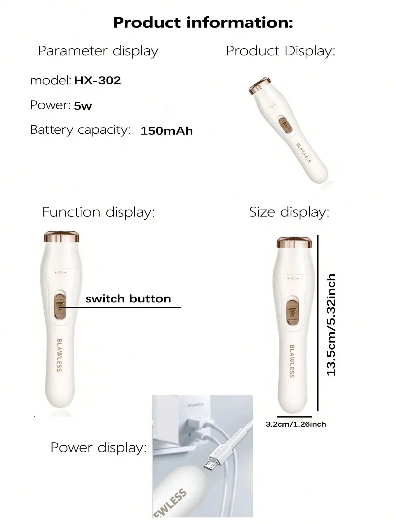 Rechargeable Lady Shaver and Bikini Trimmer - White