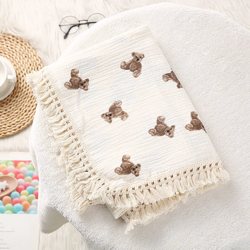 Cute Bear Cotton Baby Swaddle Blanket - Soft Newborn Muslin Wrap