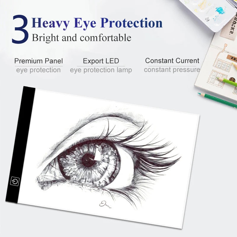 A4 LED Drawing Copy Pad - 3-Level Dimmable Light Board