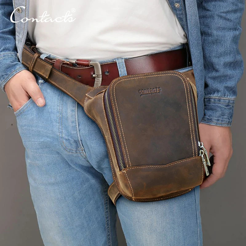 Genuine Leather Motorcycle Leg Bag - Vintage Rider Waist Pack