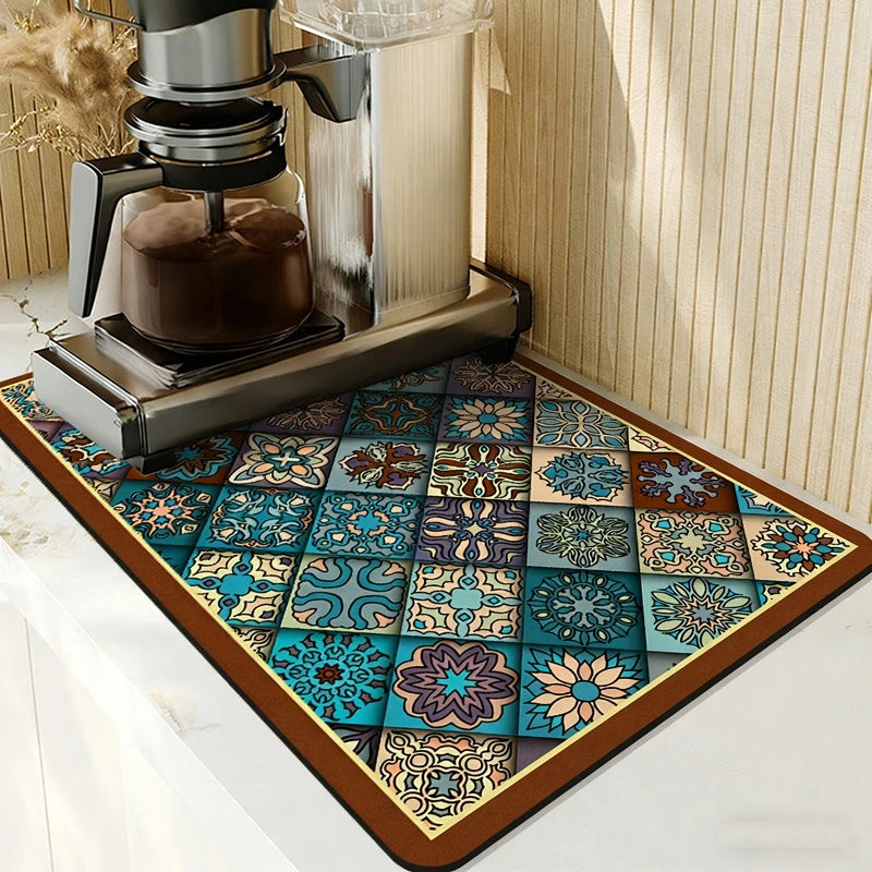 Absorbent Printed Dish Drying Mat for Kitchen Counters