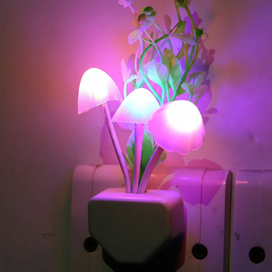 LED Mushroom Night Light - Colorful Plug-In Bedside Wall Lamp