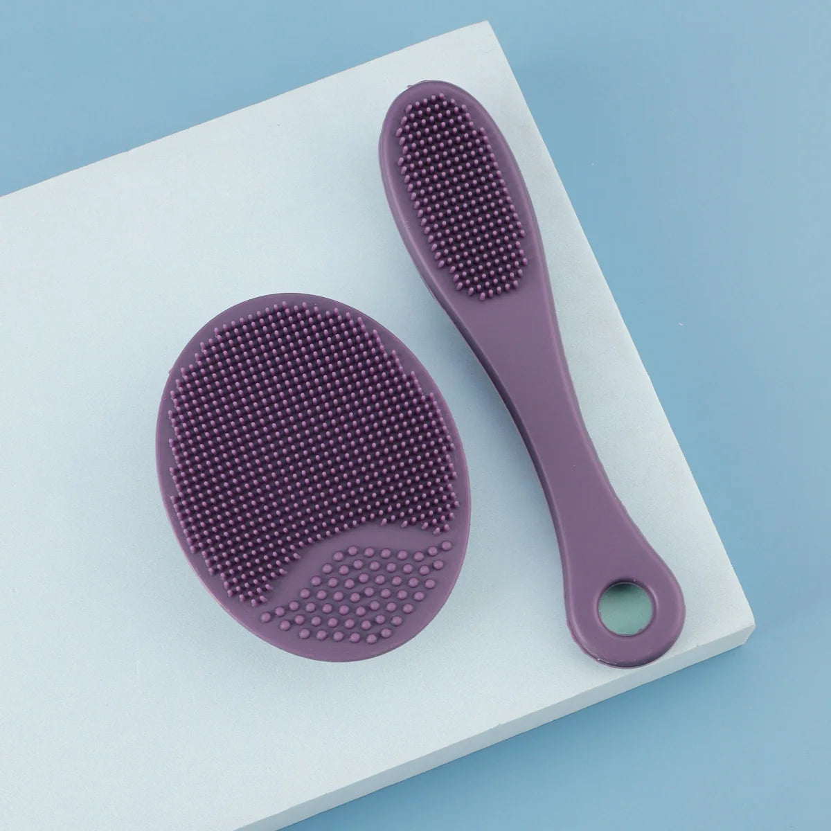 2-Piece Silicone Facial Cleansing Brush Set - Rose Red