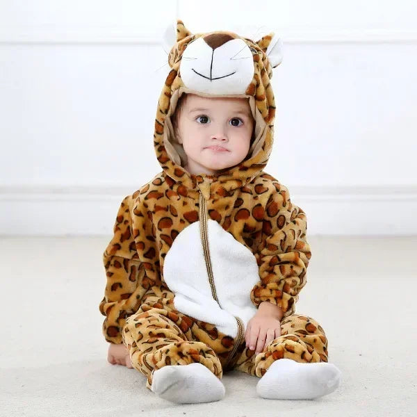 Winter Lion Kigurumi Baby Romper with Hooded Design