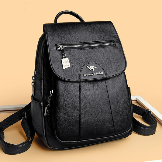 Women Soft PU Leather Backpack - Vintage Shoulder Bag
