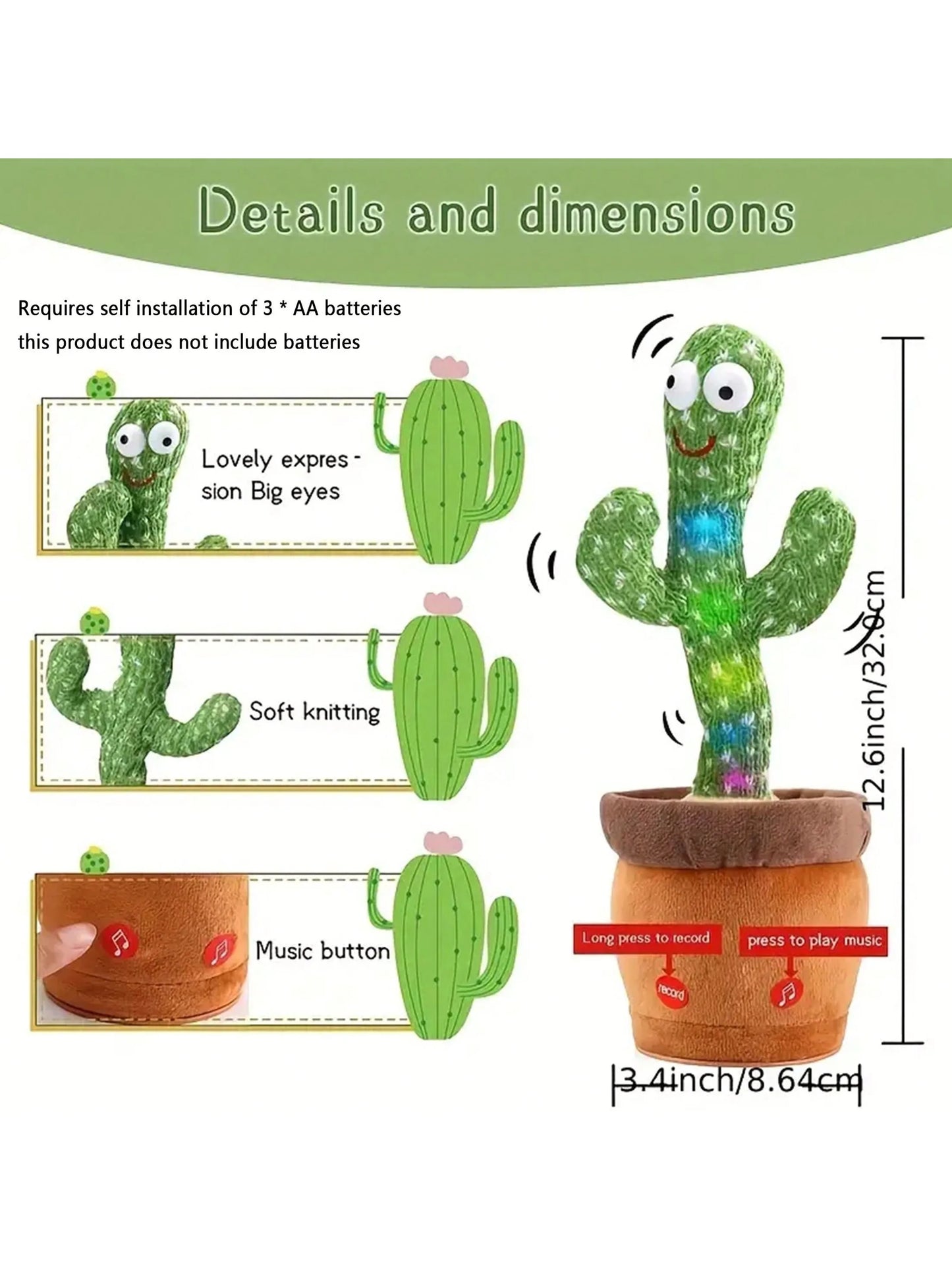 Dancing Talking Cactus Toy - Singing Recording Mimic Plush