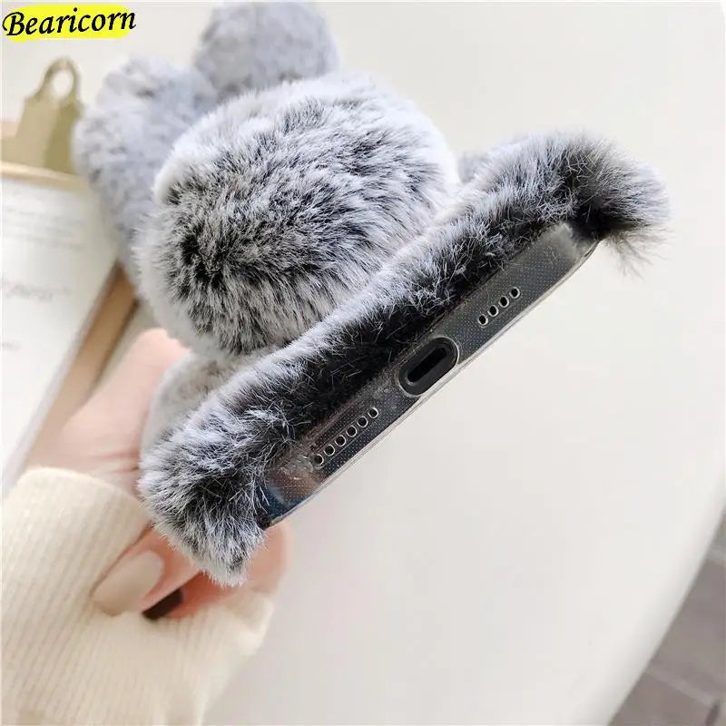 Soft Plush iPhone Case - 3D Furry Bunny Warm Phone Cover