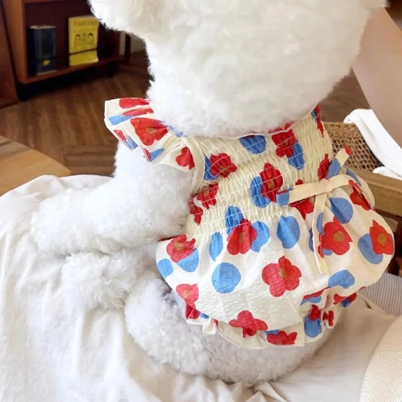 Strawberry Daisy Tulle Dog Dress for Small Pets