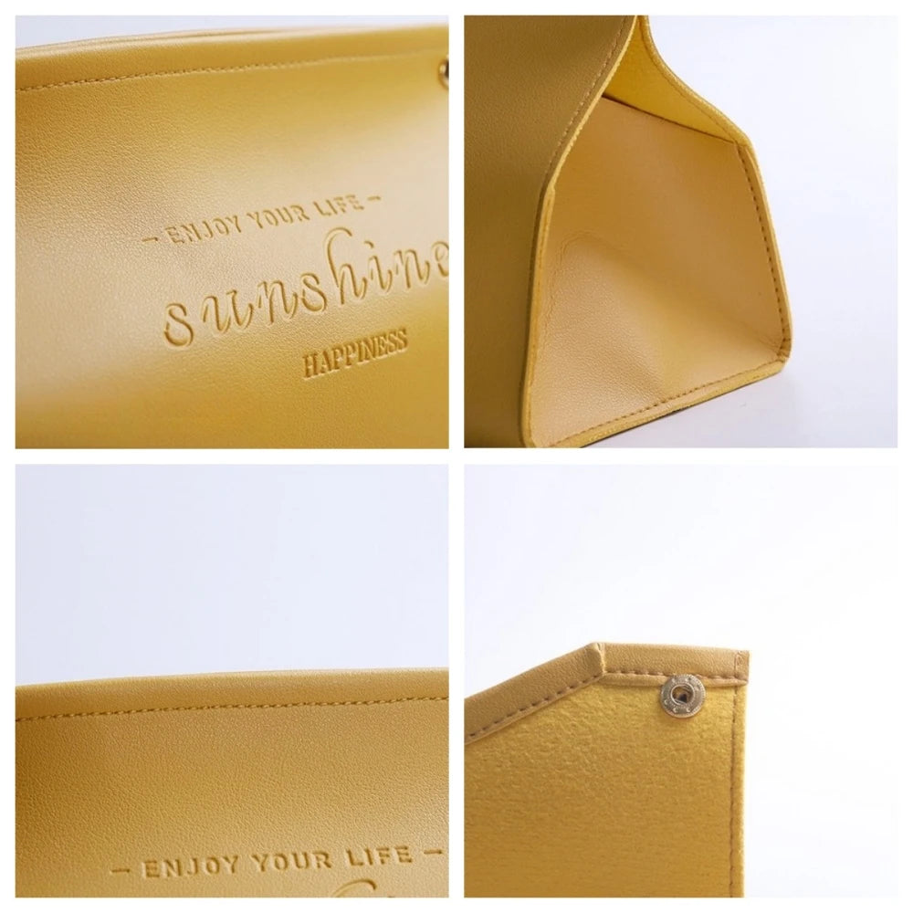 PU Leather Tissue Box Holder - Waterproof Foldable Napkin Storage