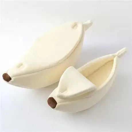 Banana Shaped Cozy Cat Bed House with Coral Fleece