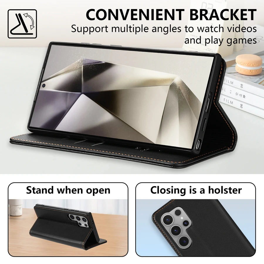 Magnetic Flip Wallet Case for Samsung Galaxy Models