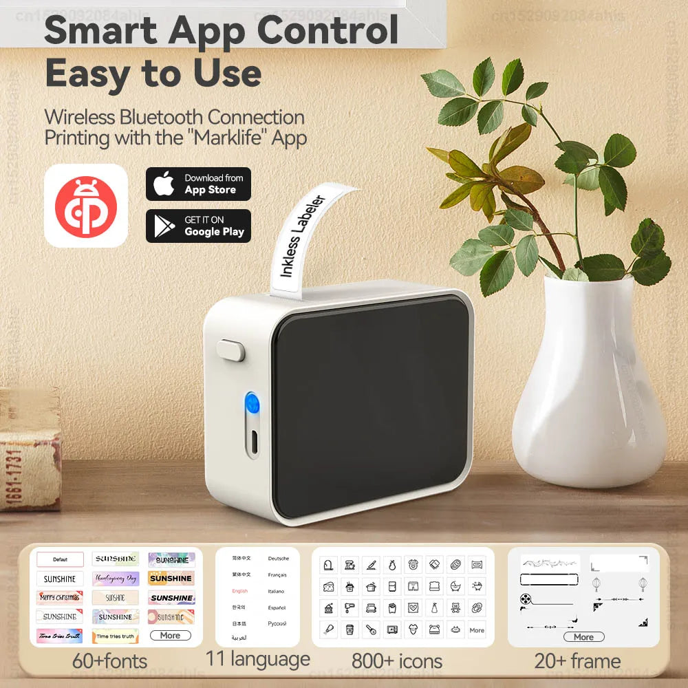 Marklife P15 Bluetooth Label Printer - Portable Inkless Sticker Maker